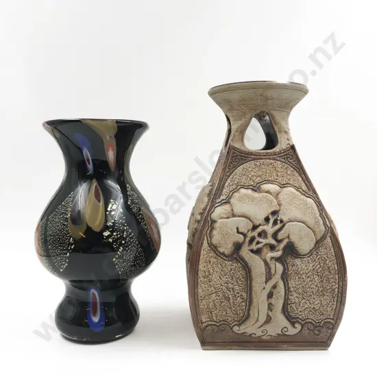 Louise Pickford Pottery Vase "Rata" together with Art Glass Vase
