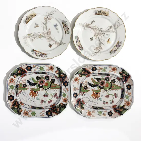 Pair of Imari Pattern Plates together with Two Fancy China Plates