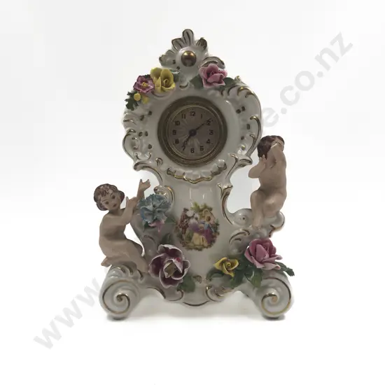 German Fancy China Floral and Figural Clock