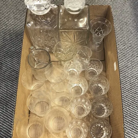 Qty Assorted Crystal and Glass Ware incl Two Decanters