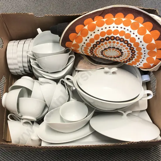 Qty of Assorted White Crockery Together with Placemats Etc.