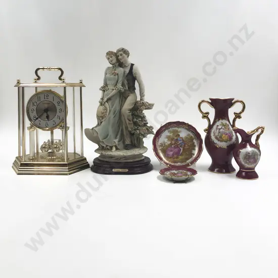 Qty of Assorted Limoge with Italian Figure Group and Mantle Clock
