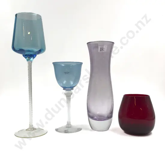 Hoglund Wine Goblet together with Three Pieces of Art Glass