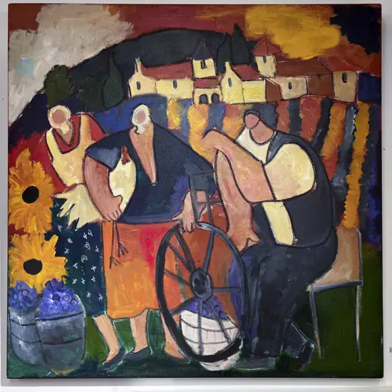 Unsigned Naive Figural Work Oil on Canvas