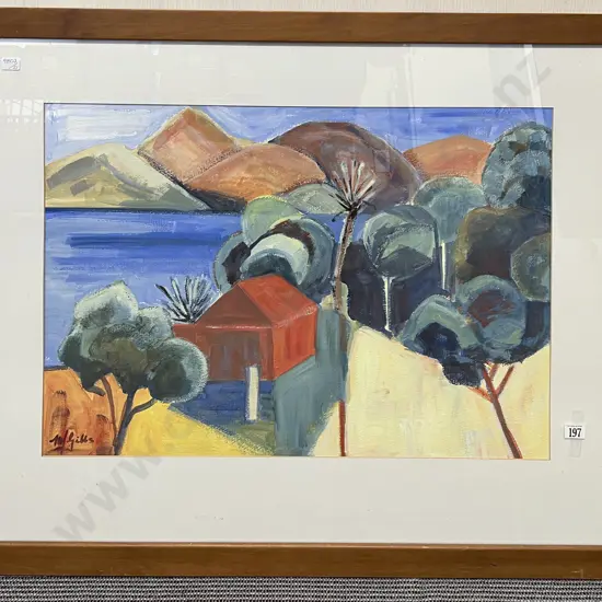 M Gibbs - Landscape with Cottage - Acrylic on Paper