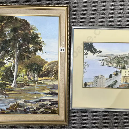 N.MacIntyre Oil on Board together with P.Leech Oriental Bay Watercolour