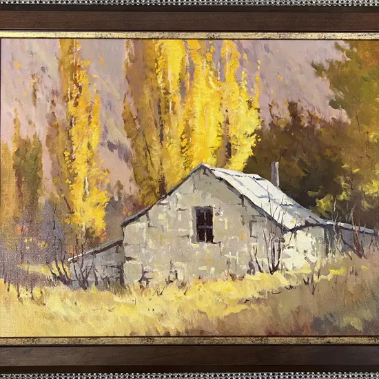 Attributed Brian Halliday "Stone Hut Arrowtown" Oil on Board