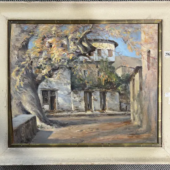 Unknown Artist - European Courtyard - Oil on Board