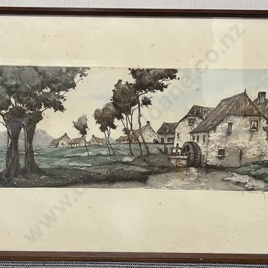Unknown Artist - European Village & Watermill - Etching