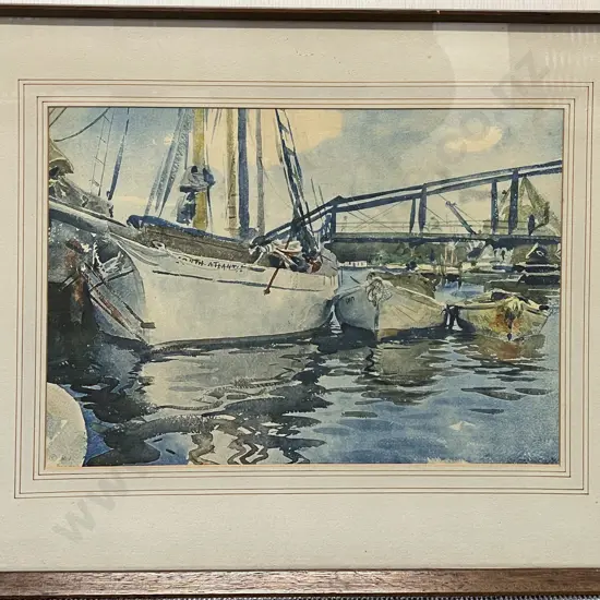 Unknown Artist - Dockside Yacht  Scene -  Print