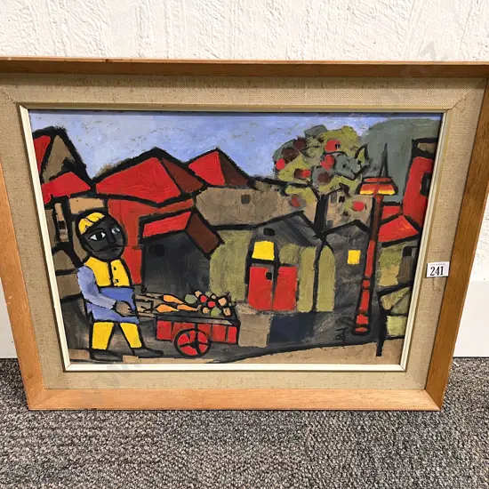Badri Narayan "Vegetable Seller" Painted over Print