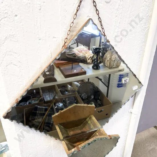 Art Deco Scalloped Edged Wall Mirror with Mirrored Flower Tray to Lower Segment