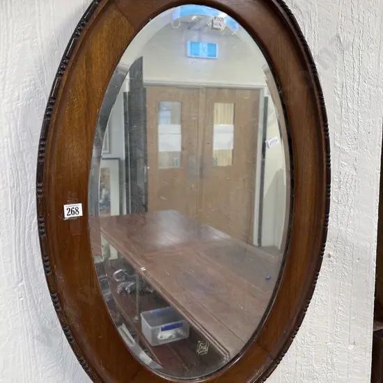 Mahogany Framed Oval Bevel Edged Wall Mirror