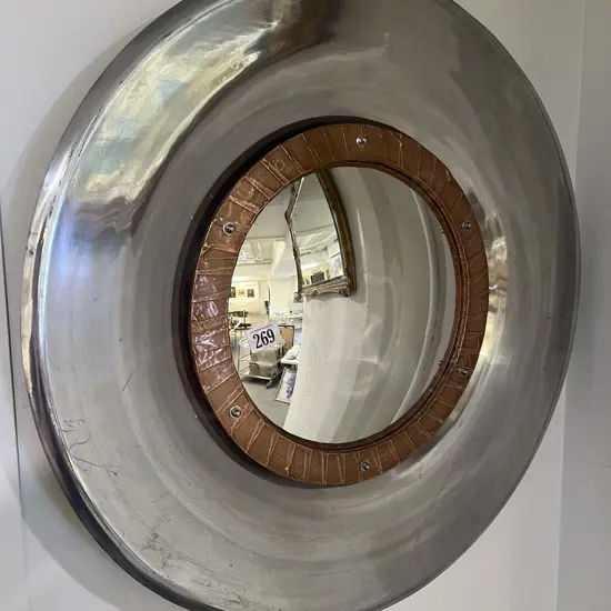 Brushed Chrome and Copper Modern Design Convex Mirror