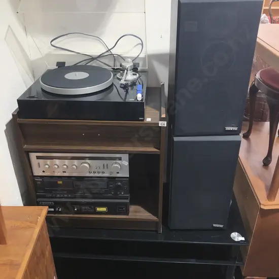 Sansui Turntable with Technics Amp with Other Amp and Pair of Speakers Etc.