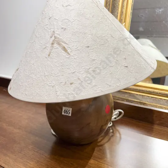 Turned Wood Lamp Base with Rice Paper Shade