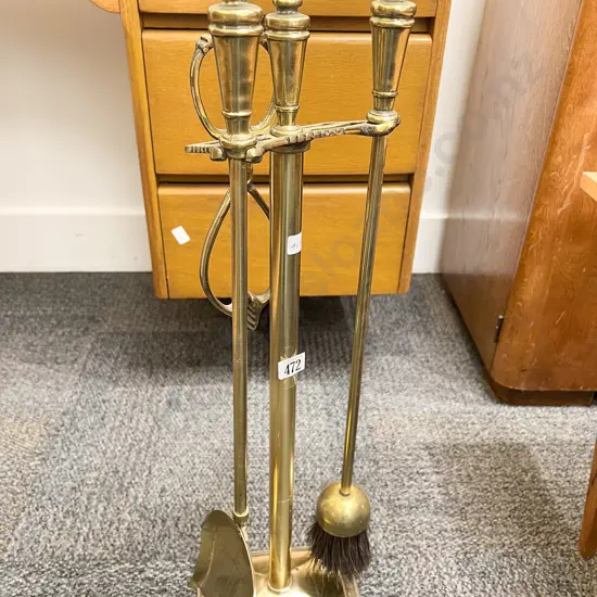 Brass Four Piece Fire Tidy Set