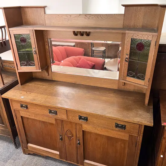 Oak Arts and Crafts Sideboard with Mirrored Gallery Back
