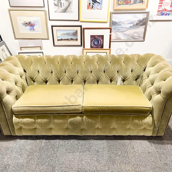 Upholstered Button Back Chesterfield Roll Arm Sofa