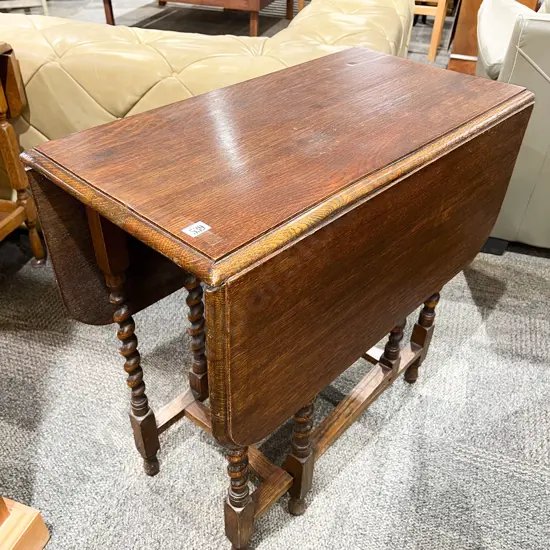 1920s Oak Drop Leaf Dining Table With Barley Twist legs