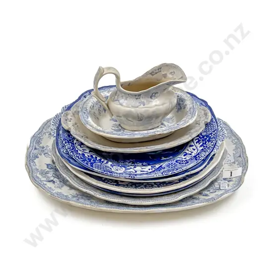 Victorian Asiatic Ashet and Assorted Blue and White Ware