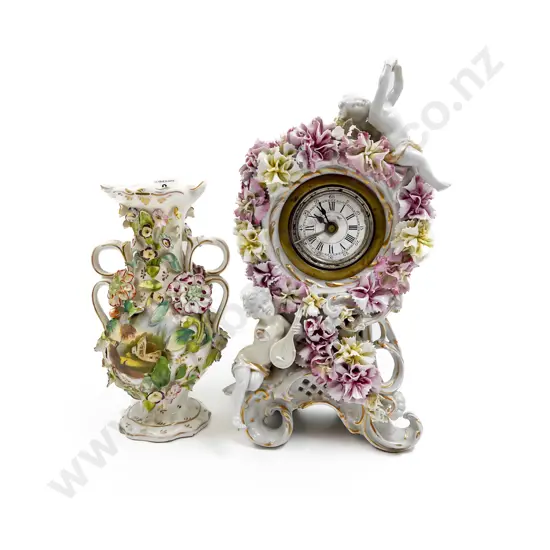 C19th Colebrookdale Floral Vase and other Mantle Clock