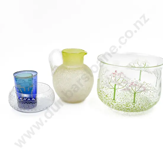 Victorian Crackle Glass Jug with Later Bowl and Various