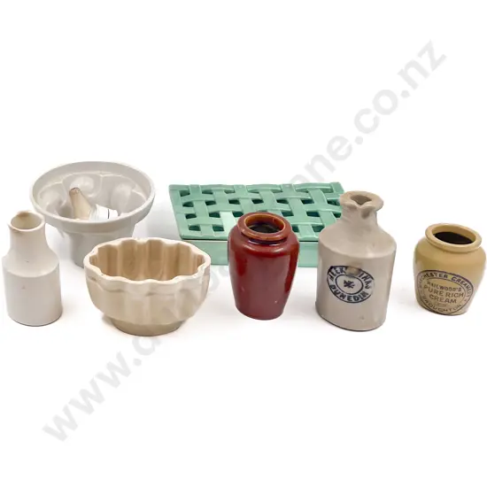 Two Victorian Jelly Moulds with Stone Jars and Assorted