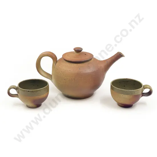Paul Melser Teapot and Pair of Pottery Teacups