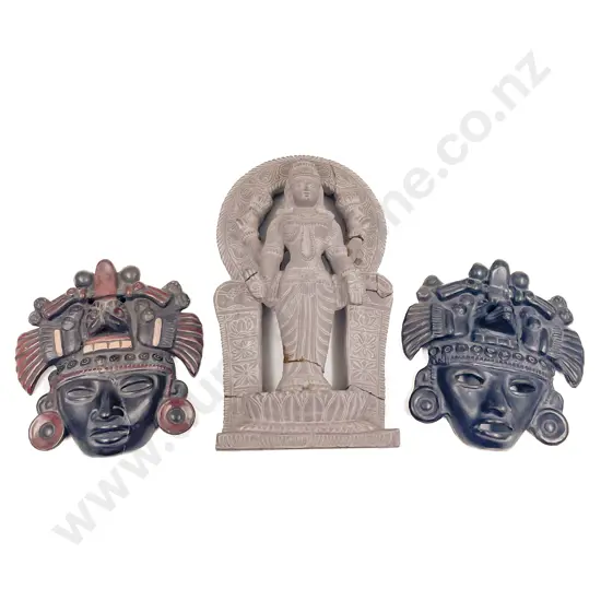 Thai Alter Figure and Two Aztec Style Masks