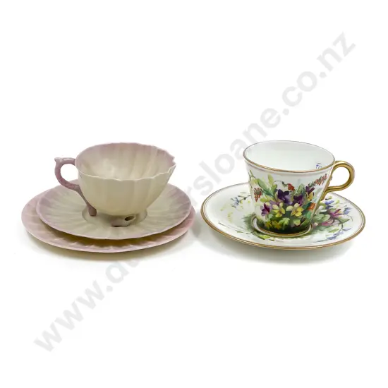 Belleek Trio together with Fancy China German Cup Saucer