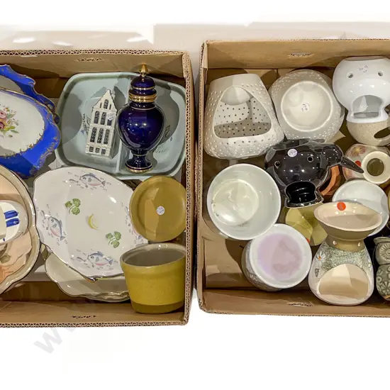 Two Boxes of Assorted Fancy China together with Candle Holders Etc.