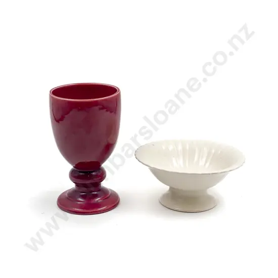 O C Stephenson Deep Red Goblet Shaped Pedestal Vase with Glazed Posy Bowl