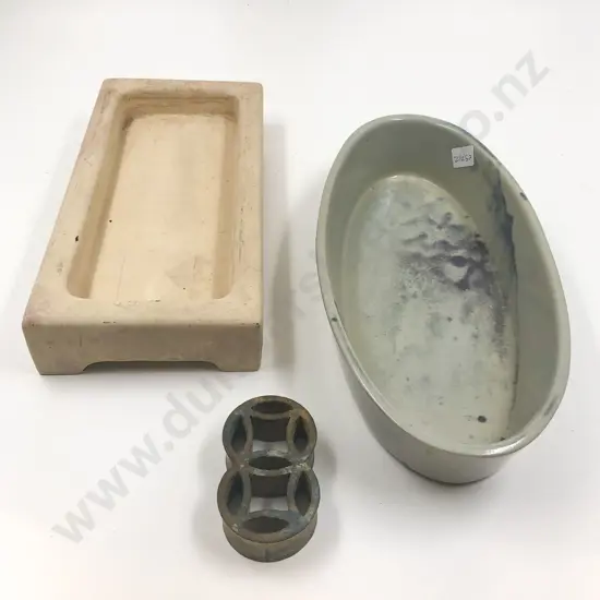 Two Pieces Of Japanese Pottery Together with Metal Flower Frog