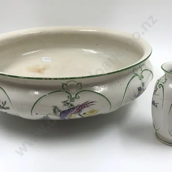Large Albion Pottery 'Orient' Pattern Wash Basin with Small Associated Vase