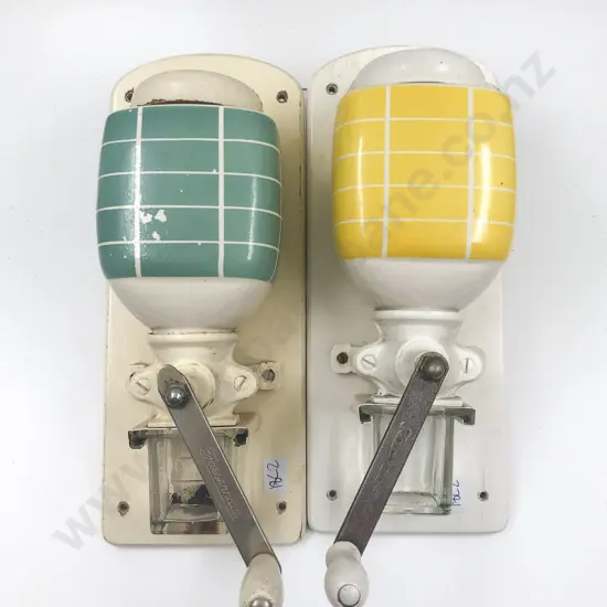 Two Vintage Wall Hanging Coffee Grinders