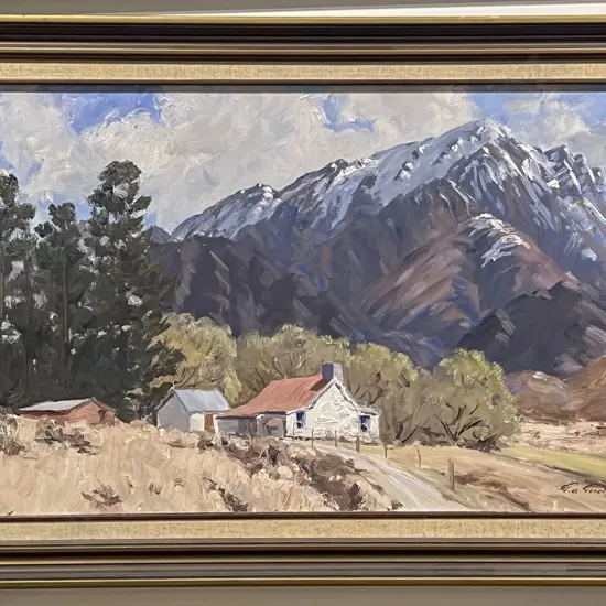G A Genet - "Mountainside Cottage" Oil on Board