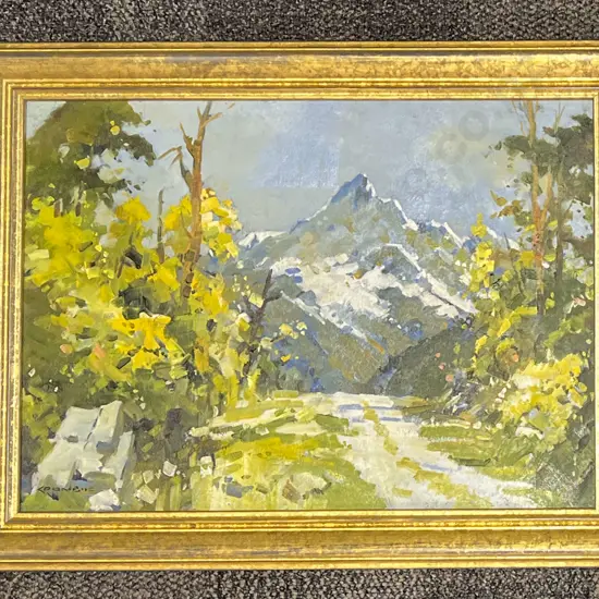 Allan Crombie - Mountain Scene - Oil on board