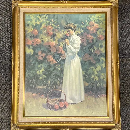 Tom Browning - "The Rose Garden " The Franklin Mint Fine Art Canvas Reproduction