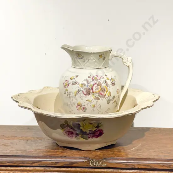 Vintage Floral Jug and Associated Basin
