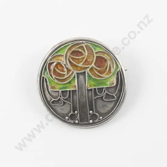 Early C20th Frances MacDonald MacNair (1873- 1921) Silver and Enamel Rose Brooch
