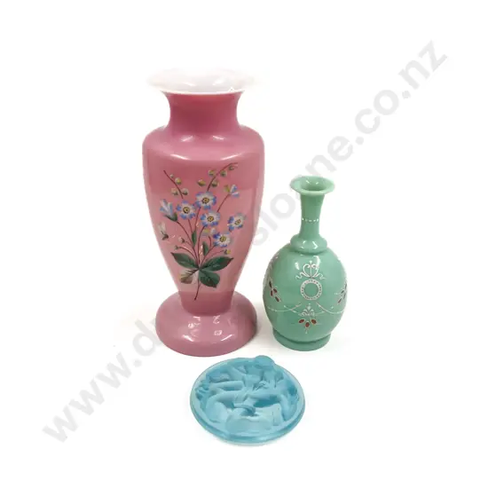 Two Handpainted Glass Vases together with Other