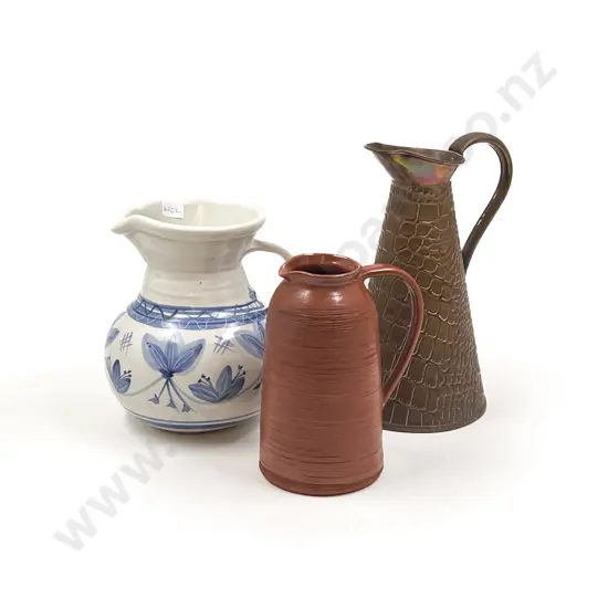 Pottery Jug together with Stoneware Jug & Copper Jug