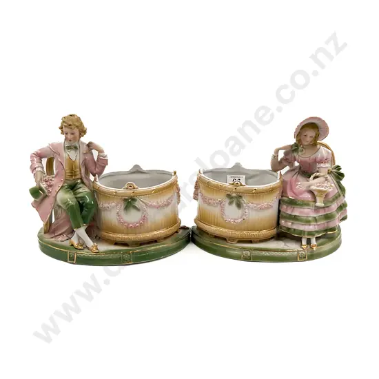 Two Antique China Figural Group Vases