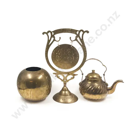 Three Pces Assorted Brass Ware incl Gong