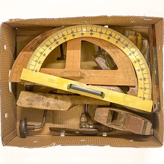 Box of Assorted Vintage Tools & Measuring Instruments