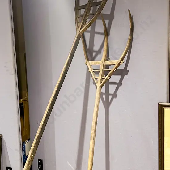 Two Vintage Wooden Pitch Forks