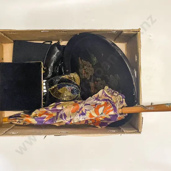 Quantity of Assorted Vintage Ladies Purses together with Vintage Parasol etc