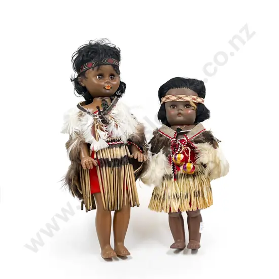Two Vinyl Maori Souvenir Costume Dolls