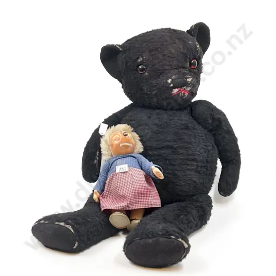 Stieff Hedgehog Character Doll & Large Black Teddy Bear